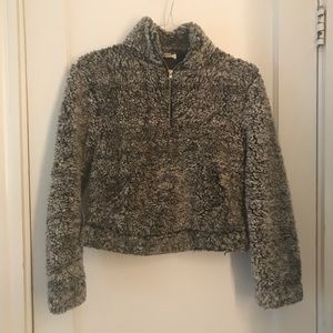Grey quarter zip fuzzy jacket